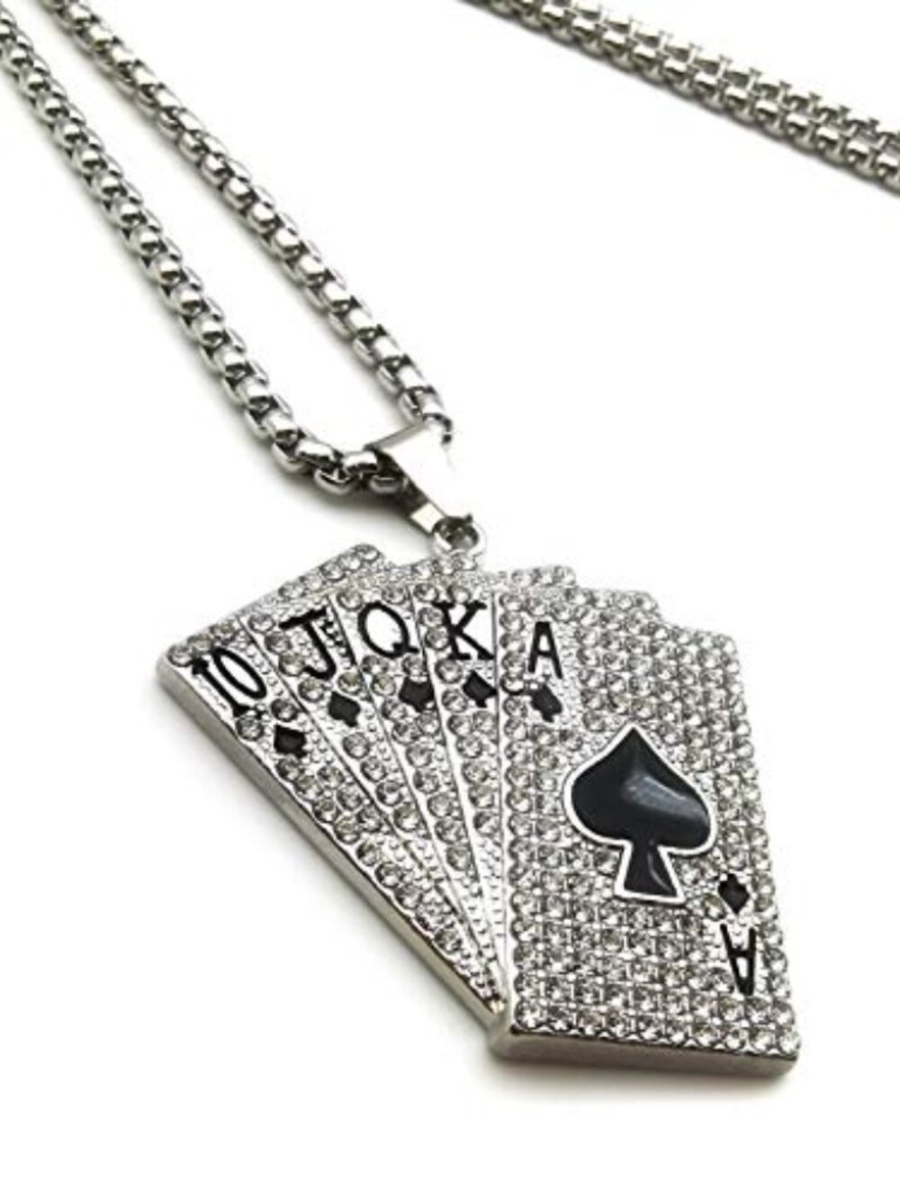 New - Crystal Royal Flush Necklace for Men, Flush Poker Cards Necklace‎